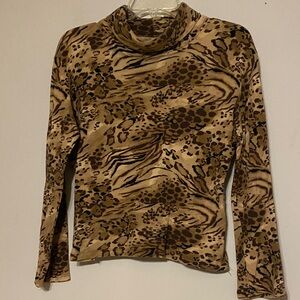 Wild Patterned Long Sleeve Turtleneck Top